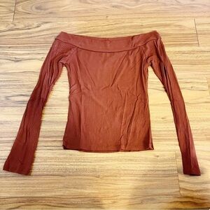 Aeropostale Brown Ribbed Off Shoulder Top